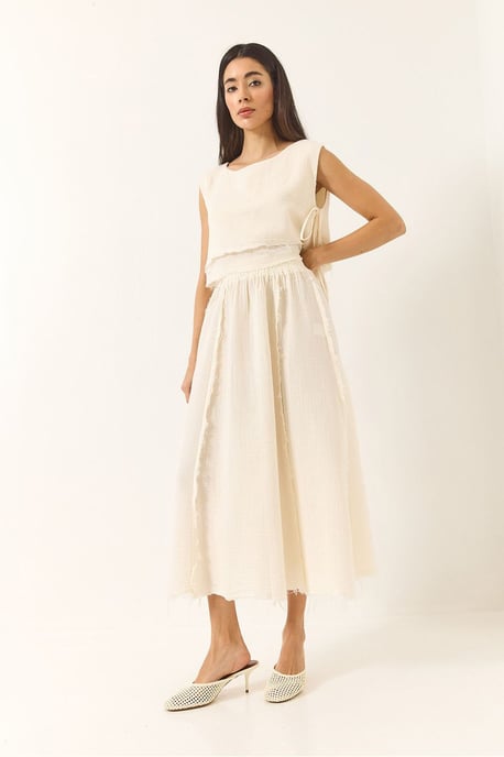 Textuur Blouse & Rok Muslin Stof Twee-Delige Set - Image 3