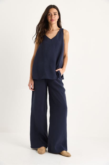 V-hals Katoenen Blouse-Broek Twee-delige Set - Image 2