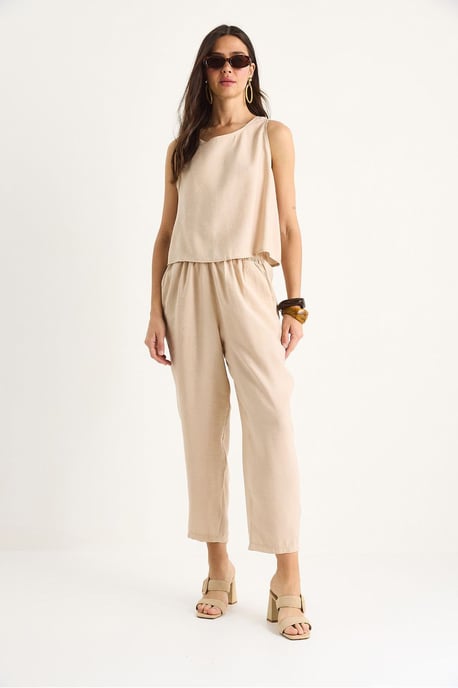 Mouwloze Crew Neck Blouse en Carrof Fıt Broek Set - Image 2