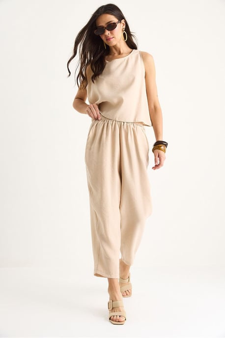 Mouwloze Crew Neck Blouse en Carrof Fıt Broek Set - Image 3