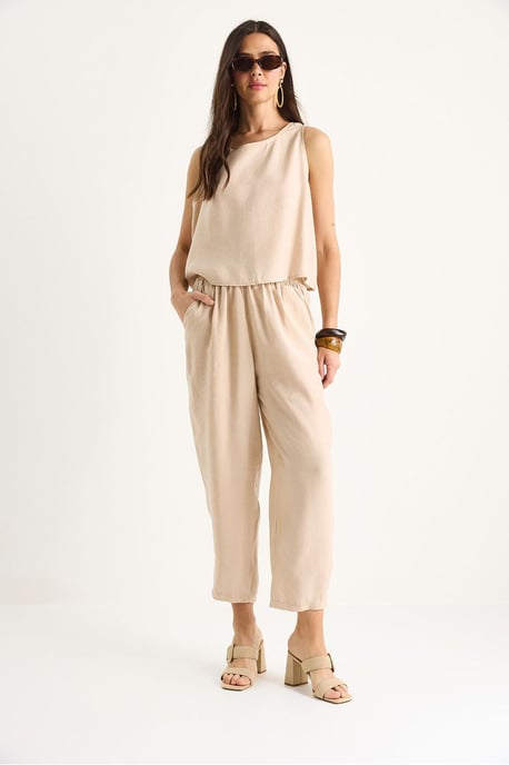 Mouwloze Crew Neck Blouse en Carrof Fıt Broek Set - Image 4