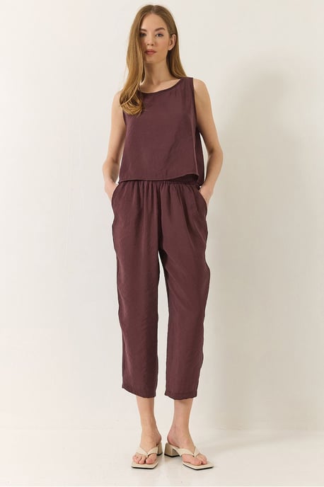 Mouwloze Crew Neck Blouse en Carrof Fıt Broek Set - Image 1