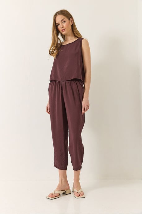 Mouwloze Crew Neck Blouse en Carrof Fıt Broek Set - Image 3