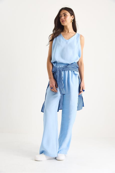 V-hals Katoenen Blouse-Broek Twee-Piece Set - Image 2