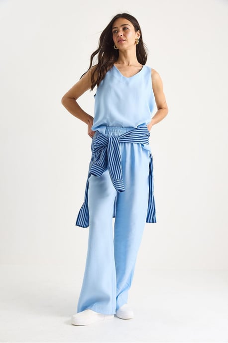 V-hals Katoenen Blouse-Broek Twee-Piece Set - Image 3