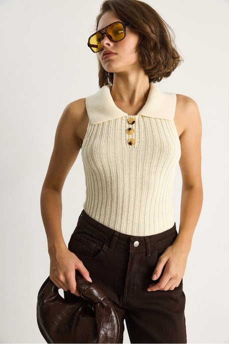 Gebreide Blouse met Knopen Sluiting - Image 2