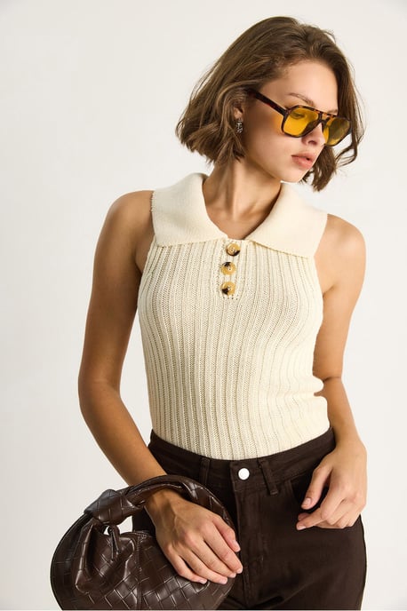 Gebreide Blouse met Knopen Sluiting - Image 3