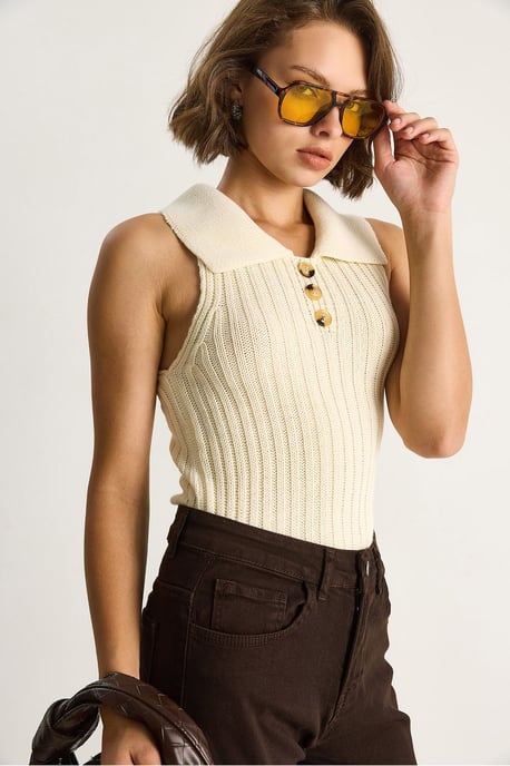 Gebreide Blouse met Knopen Sluiting - Image 4