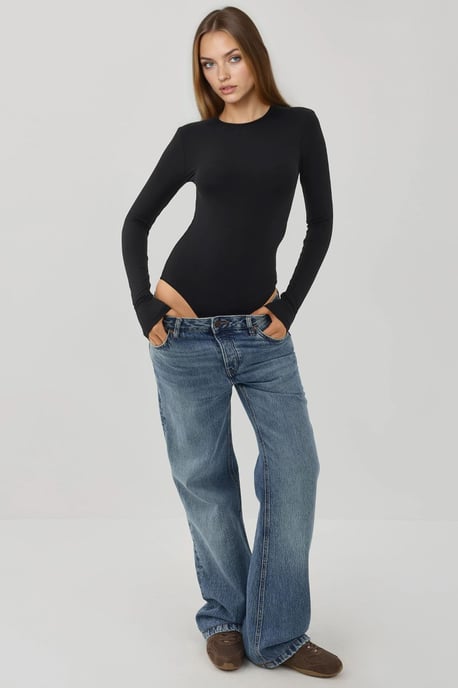 Slim Fit Lange Mouwen Crew Neck Bodysuit met Drukknoopjes - Image 2