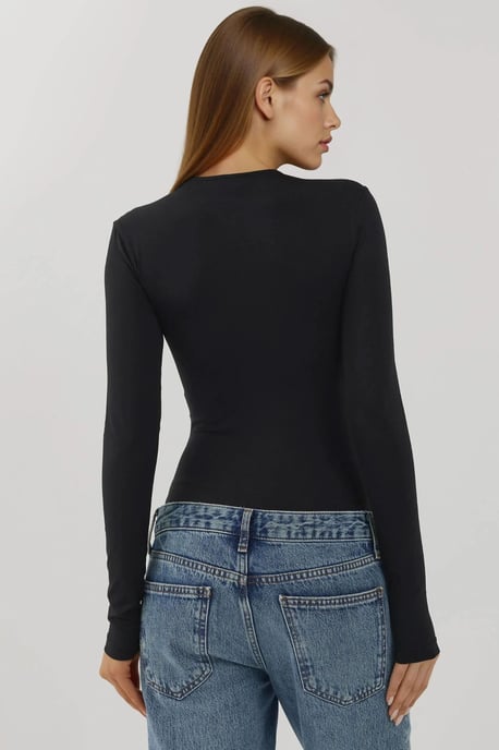 Slim Fit Lange Mouwen Crew Neck Bodysuit met Drukknoopjes - Image 4