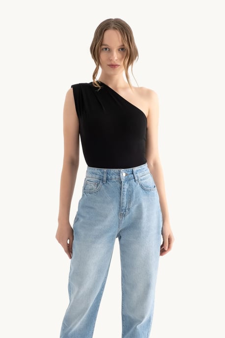 Eén Schouder Geraffineerde Cap Mouw Body - Image 1