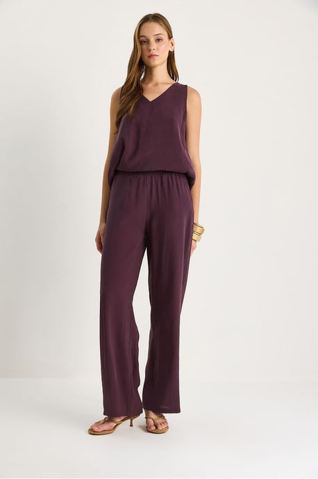 V-hals Katoenen Blouse-Broek Twee-Piece Set - Image 4