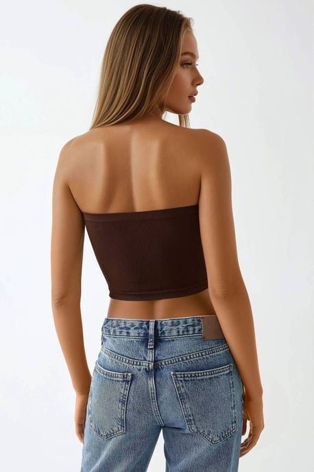 Slim Fit Strapless Geribbelde Crop Top - Image 2