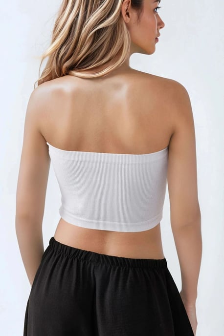 Slim Fit Strapless Geribde Cropped Top - Image 4