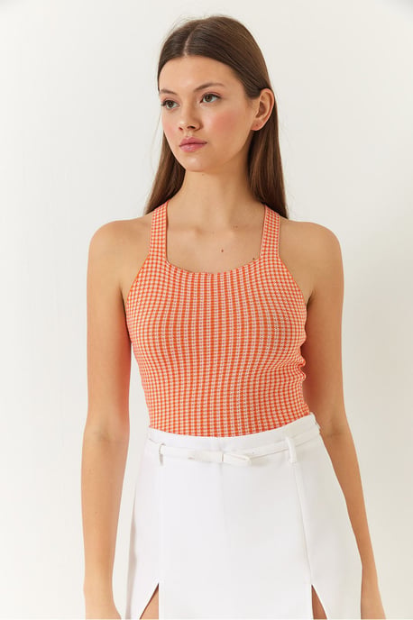 Ruitjespatroon Aansluitende Crop Top - Image 2