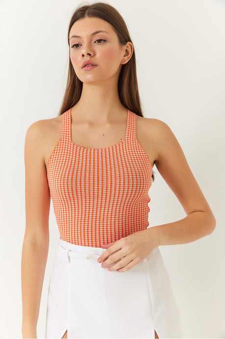 Ruitjespatroon Aansluitende Crop Top - Image 3