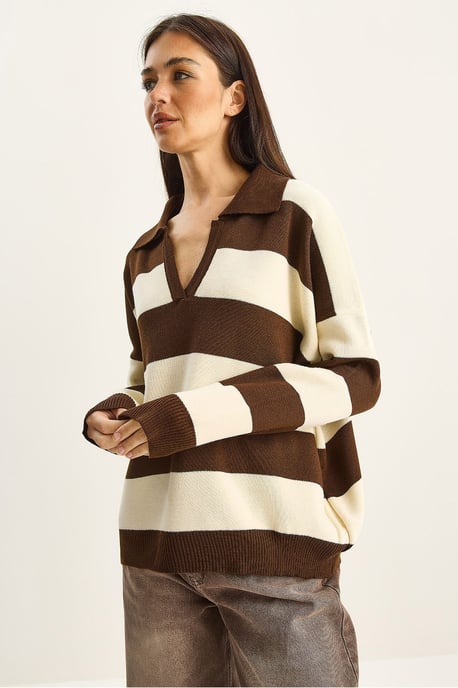 Gestreepte V-hals Lange Mouwen Pullover Trui - Image 3
