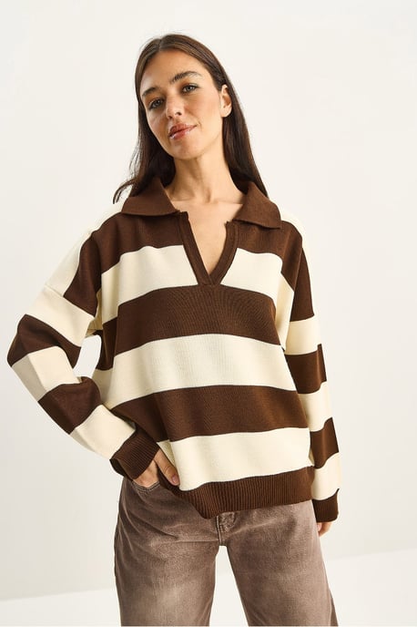 Gestreepte V-hals Lange Mouwen Pullover Trui - Image 4