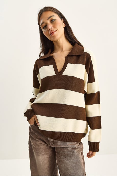 Gestreepte V-hals Lange Mouwen Pullover Trui - Image 5