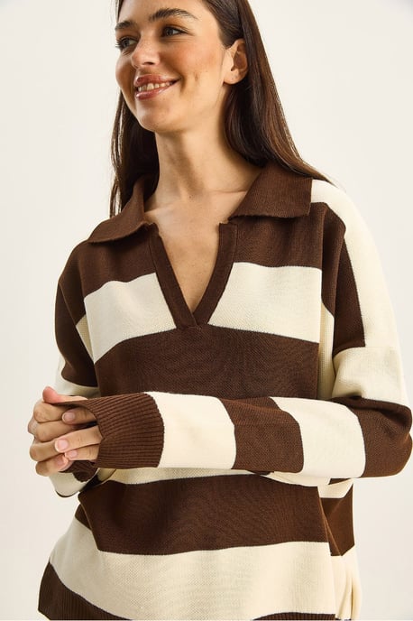 Gestreepte V-hals Lange Mouwen Pullover Trui - Image 6
