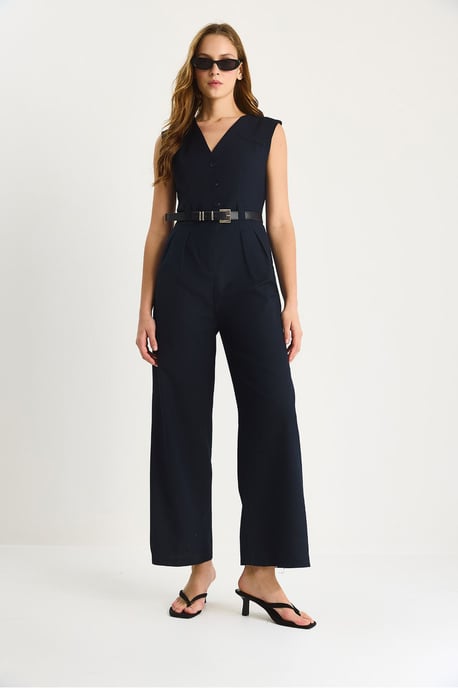 V-hals Wijde Pijpen Jumpsuit met Strikdetail - Image 3