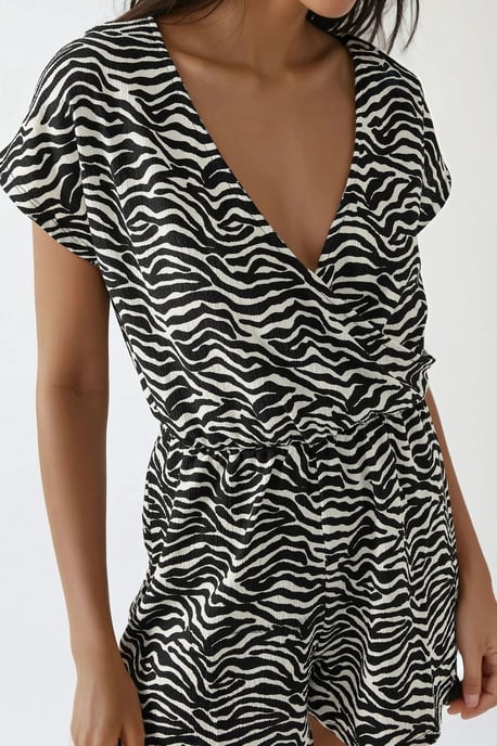 Gedrukt V-hals Mini Jumpsuit met Korte Benen - Image 3