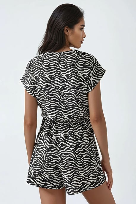 Gedrukt V-hals Mini Jumpsuit met Korte Benen - Image 4