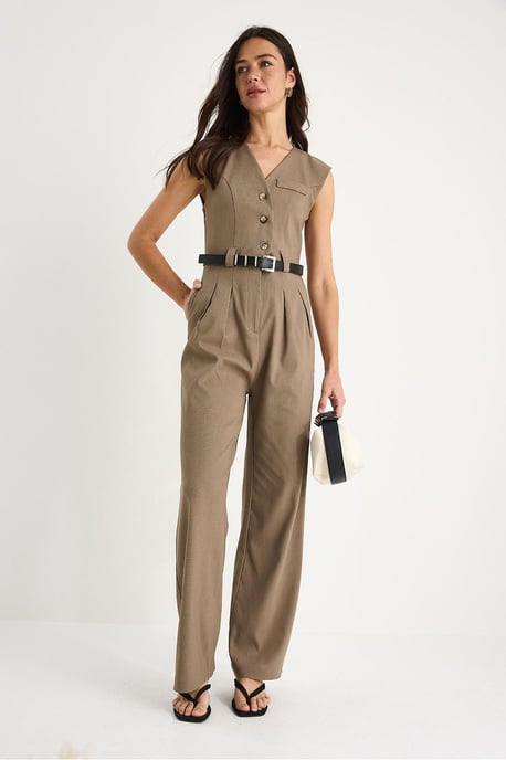 V-hals Wijde Pijpen Jumpsuit met Strikdetail - Image 4