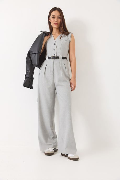 V-hals Wijde Pijpen Jumpsuit met Strikdetail - Image 2