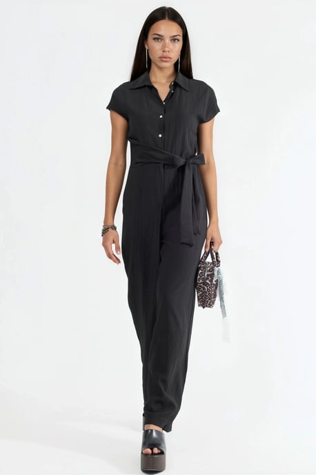 Bredelijne Overhemdkraag Jumpsuit met Knopen - Image 4