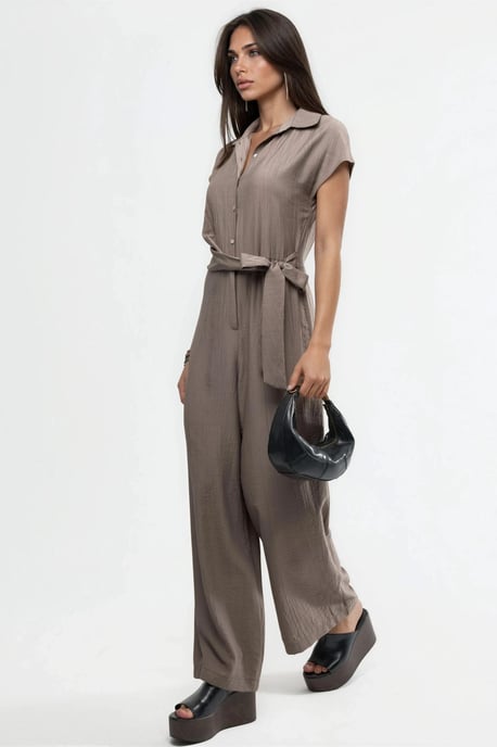Wijd-Geschouderde Overhemdkraag Jumpsuit met Knopen - Image 4
