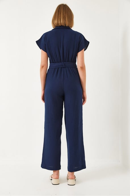 Lange Poplin Jumpsuit met Hemdnek en Knopsluiting - Image 6