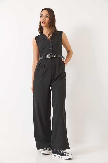 V-hals Wijde Pijpen Jumpsuit met Strikdetail - Image 2