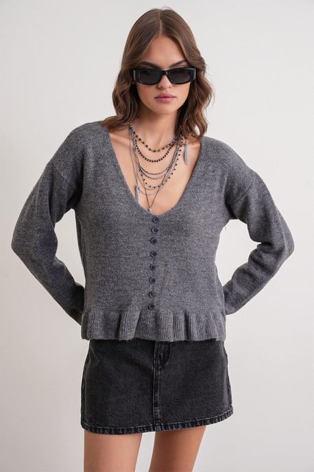 Lichtgewicht V-hals Tricot Top met Knopdetails - Image 3