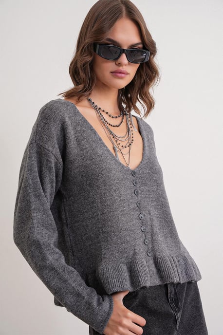Lichtgewicht V-hals Tricot Top met Knopdetails - Image 4