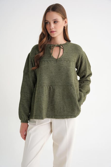 V loose knit sweater met strikdetails - Image 2