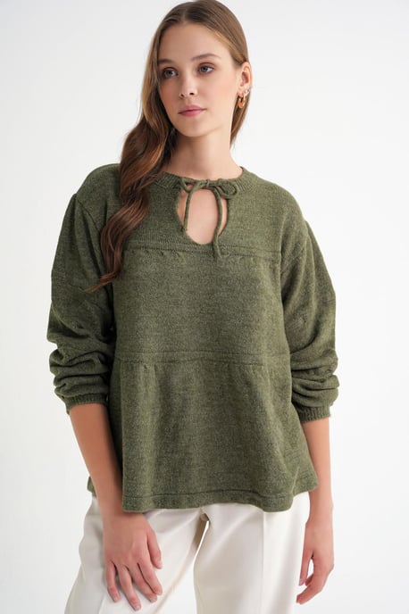 V loose knit sweater met strikdetails - Image 4