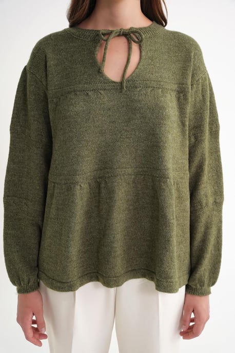 V loose knit sweater met strikdetails - Image 5