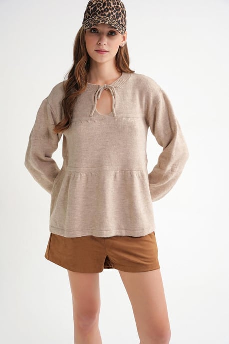 V loose knit sweater met strikdetails - Image 2