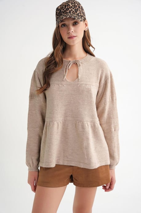 V loose knit sweater met strikdetails - Image 3