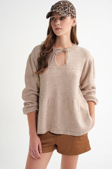 V loose knit sweater met strikdetails - Image 4