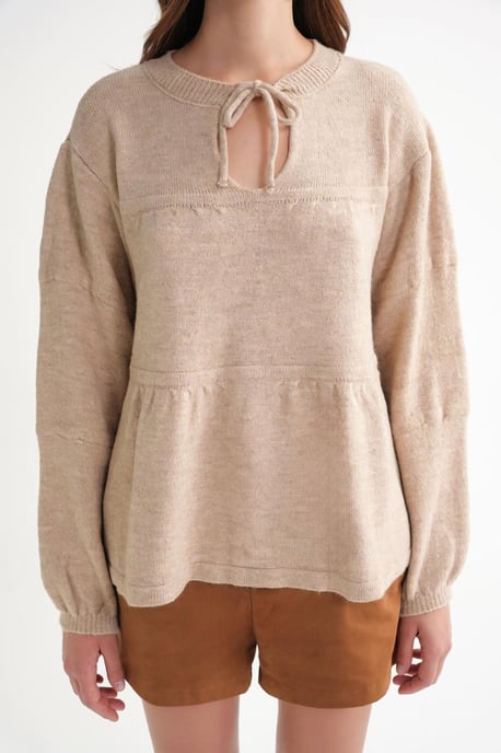 V loose knit sweater met strikdetails - Image 5