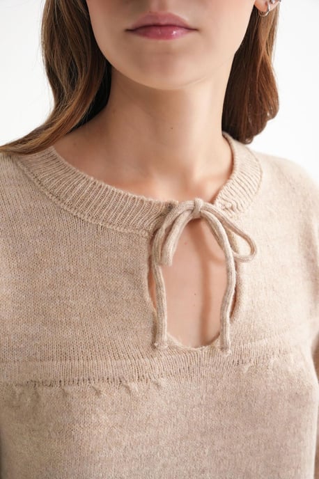 V loose knit sweater met strikdetails - Image 6