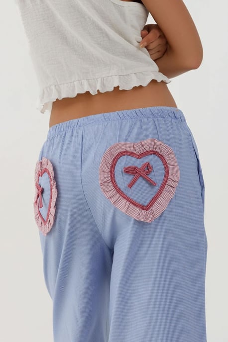 Hart Detail Wijde Benen Ruitjes Lounge Broek - Image 2