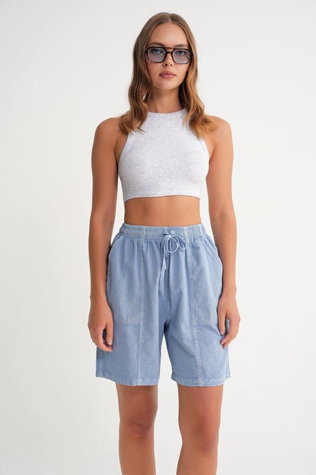 Hoge Taille Katoenen Touwsluiting Mini Short - Image 2
