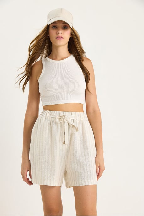 Hoge Taille Katoenen Poplin Shorts met Touwtjes - Image 4