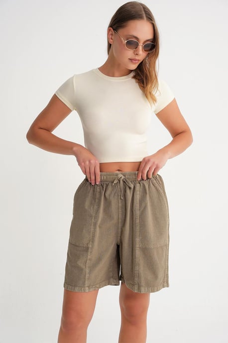Hoge Taille Katoenen Mini Shorts met Touwtrekkoord - Image 3