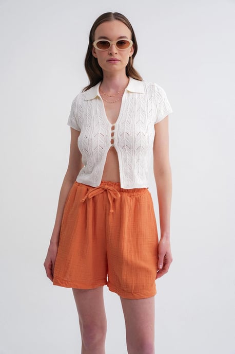 Hoge Taille Geweven Katoenen Shorts - Image 3
