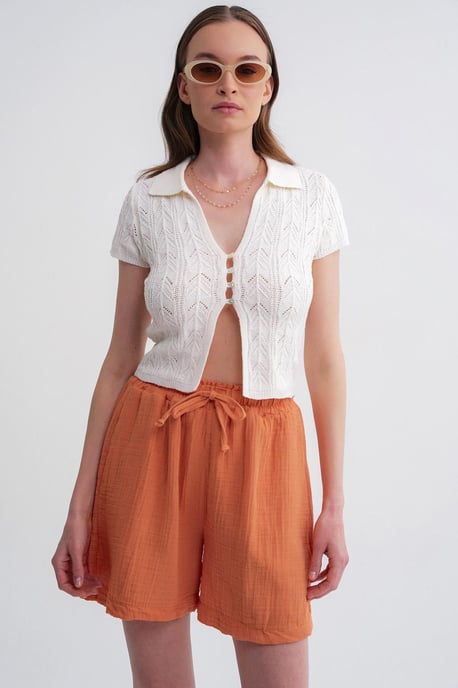 Hoge Taille Geweven Katoenen Shorts - Image 4