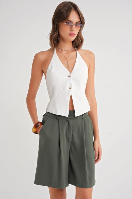Hoge Taille Knopshorts met Zakjes - Image 4